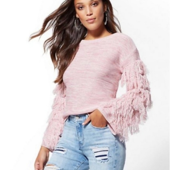 New York & Company Sweaters - New York & Company Long Sleeve Pink Sweater Fringe